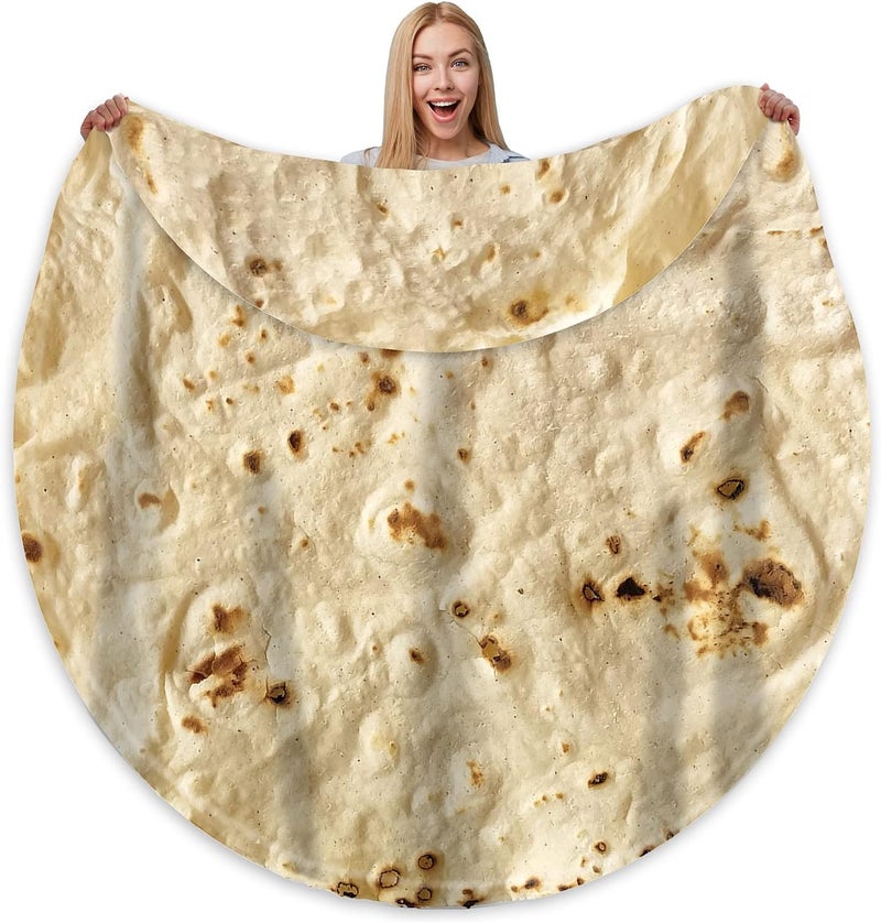 Bcareself Tortilla Blanket Adult Size Giant Double Sided for Kids Funny Realistic Food Personalized Throw Blanket Novelty Gift for Everyone 300 GSM Soft Flannel 80 inches Yellow - Image 1